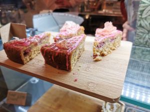 Raspberry and coconut nut cake. at The Vibe in Liverpool