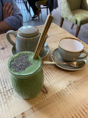 Peppermint tea and green goodness smoothie  at The Vibe in Liverpool