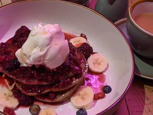 Power me up pancakes with chai and oat milk at The Vibe in Liverpool