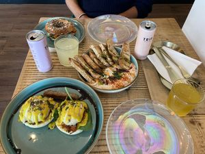 Humus side, salmnot bagel and vegan bennedict with cbd infused drinks    at The Vibe in Liverpool