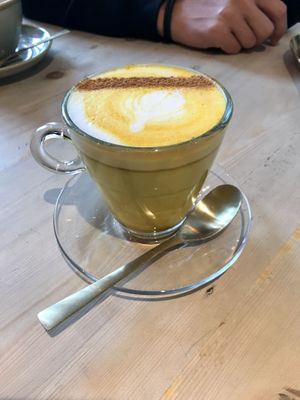 Golden latte at The Vibe in Liverpool