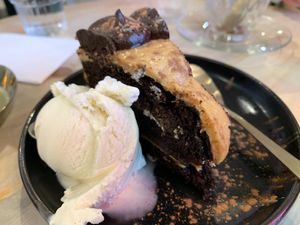 Chocolate salted caramel cake with ice cream  #Veganuary at The Vibe in Liverpool