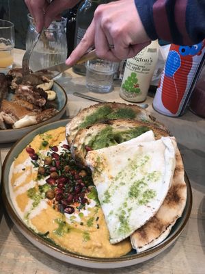 Sharing hummus    at The Vibe in Liverpool