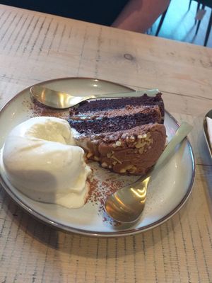 Chocolate hazelnut cake and ice cream. at The Vibe in Liverpool