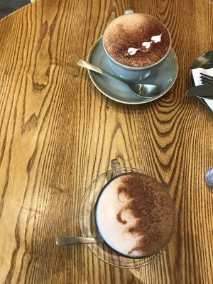 Cappuccino and chai latte (a lot of cinnamon on top)  at The Vibe in Liverpool