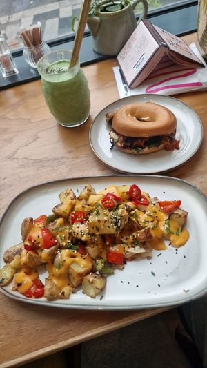 The salNOT bagel, green goddess smoothie and the limited edition potato bites at The Vibe in Liverpool