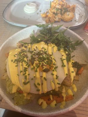 Fried ‘vegg’ on top of hash stack!  at The Vibe in Liverpool