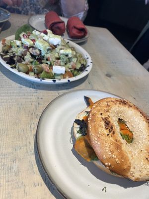 Cauli wrap, Greek salad & salmnot bagel  at The Vibe in Liverpool