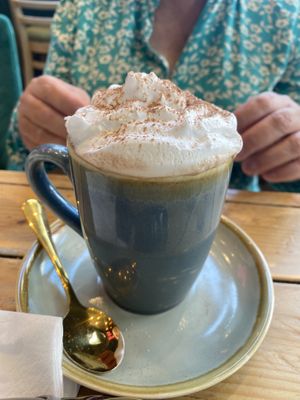 Vegan hot chocolate with whipped cream   at The Vibe in Liverpool