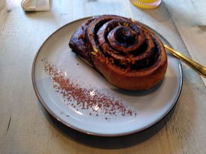 Dark chocolate cinnamon roll at The Vibe in Liverpool
