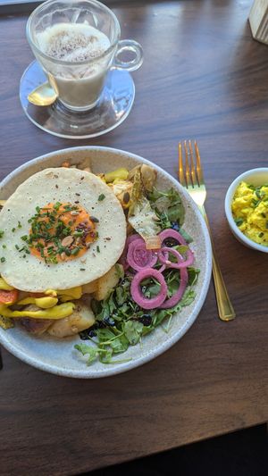Breakfast Hash with a side of tofu scramble at The Vibe in Liverpool