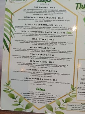 Brekkie menu at The Vibe in Liverpool