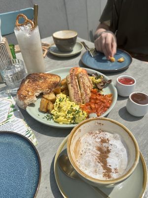 Full English breakfast, caramel salted pretzel shake, latte   at The Vibe in Liverpool