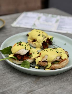 Vegan eggs Benedict trio  at The Vibe in Liverpool