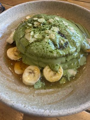 Matcha blueberry pancakes  at The Vibe in Liverpool