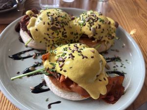 Three poached eggs  at The Vibe in Liverpool