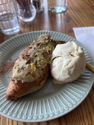 Pistachio croissant with vanilla ice cream  at The Vibe in Liverpool