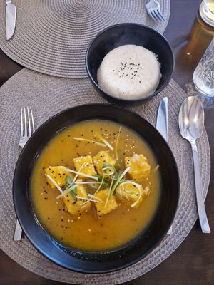 Mango tofu with rice at The Seasonal in Lagos