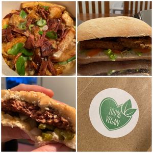 Disco Fries, KFT sandwich, Don’t Have A Cow burger with jalapeños  at The Rainbow Skull in Maidstone