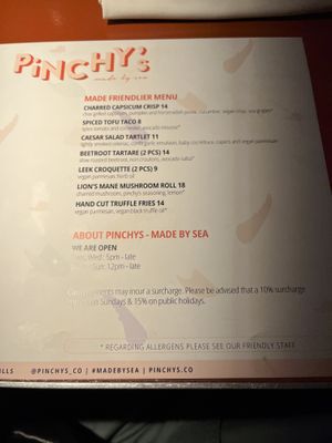Almost everything under “made friendlier” is inherently vegan!  at Pinchy's in Melbourne