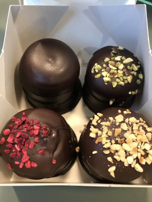 Classic, passion fruit, raspberry and mokka-caramel (105 kr)  at Glean - Torvehallerne in Copenhagen