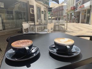 Cappuccino and latte  at Chelsea Coffee & Brunch in Faro