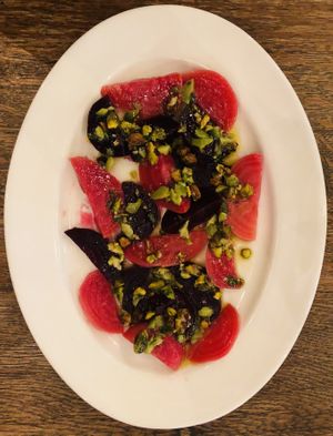 Roasted beets w/ pistacchio olive salsa at Fiorella in San Francisco