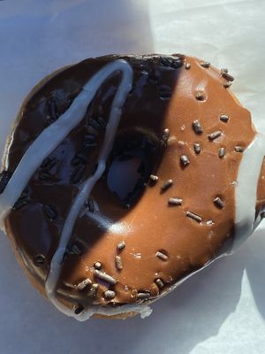 Chocolate with vanilla   at Fluffy Donut in Seattle