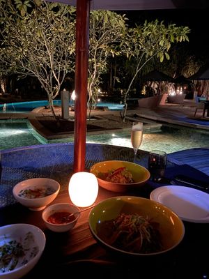 Lovely ambiance by the pool at Adam and Eve in Mahe