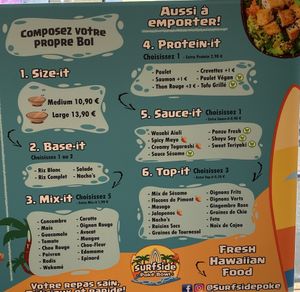 Menu  at Surfside Poké in Namur