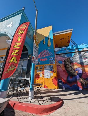 Limited outdoor seating, awesome exterior decor!! at Love Amaro Pizzeria in Venice