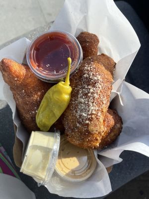 Mac and cheese jalapeño poppers  at Love Amaro Pizzeria in Venice