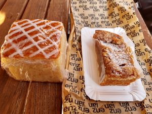 Lemon cake and apple crumble at Enzian Vegan Food in Zurich