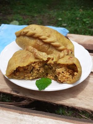 Saltenha de tofu com abobrinha at Veganila in Paraty