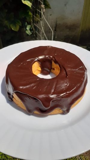 Bolo de cenoura com calda de chocolate at Veganila in Paraty