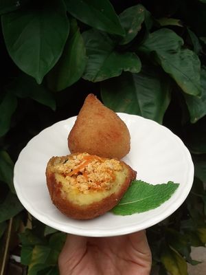 Coxinha de tofu com cenoura at Veganila in Paraty