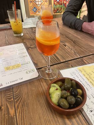 Olive & pickles starter (vegan) and some of the drinks they serve  at Cafe Shimamun+ in Tokashiki