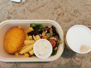 NoChicken Schnitzel with Fries

& Apple Cucumber Walnut Salad at The Social Kitchen - Jurong Bird Park in West Singapore