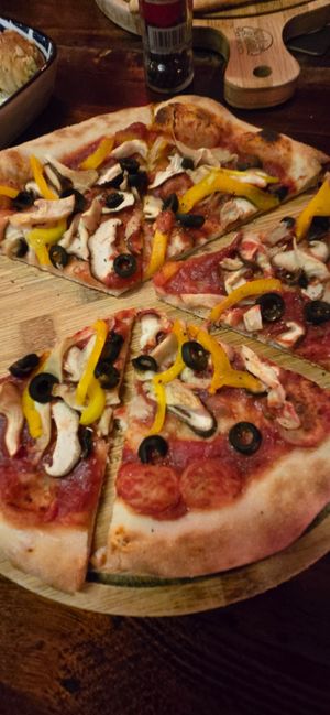Build your own pizza, mushrooms, black olives, yellow capsicum at Gordon's New York Pizza & Craft Beer in Da Nang