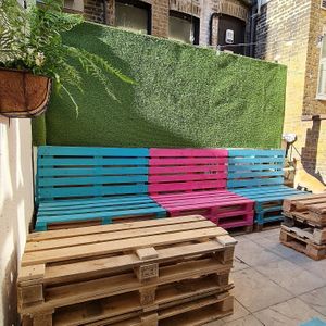 Our garden is open! It's the perfect place to pop-a-squat for a slice and a cold one.  at Pie Hole in Southend-on-sea