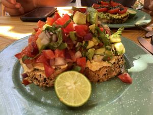 Bruschetta toast at Barrio Cafe in Puerto Escondido