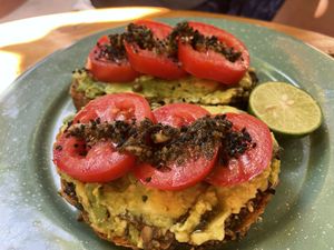 Avocado and pesto toast at Barrio Cafe in Puerto Escondido