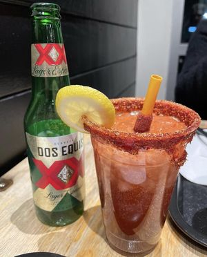 Tasty Vchelada with Dos Equis 🍻  at Tacos Veganos in Phoenix
