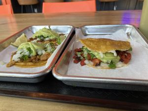 left: individual tacos, right: mulitas  at Tacos Veganos in Phoenix