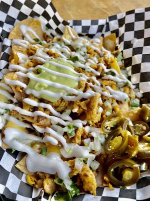 Pollo nachos - so good   at Tacos Veganos in Phoenix