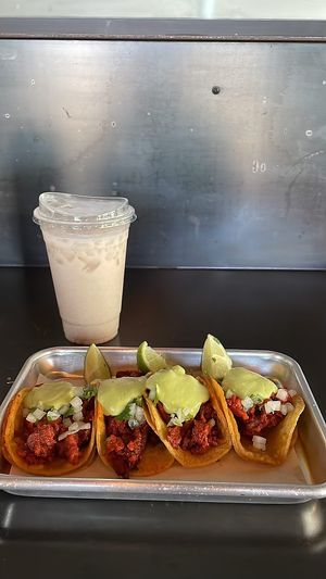 Horchata & al pastor tacos   at Tacos Veganos in Phoenix
