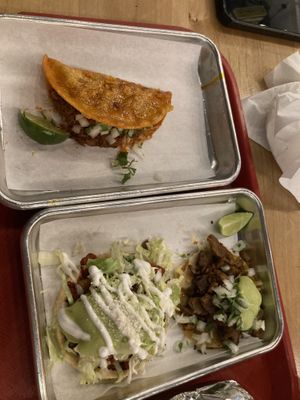 Quesabirria taco and carne asada taco  at Tacos Veganos in Phoenix