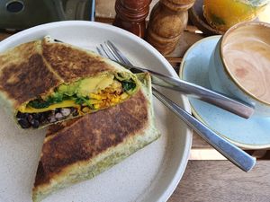 Vegan breakfast burrito at Swallow Coffee Traders in Rockdale