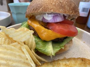 Vegan cheeseburger  at Swallow Coffee Traders in Rockdale