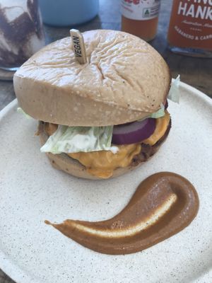 No beef burger   at Swallow Coffee Traders in Rockdale
